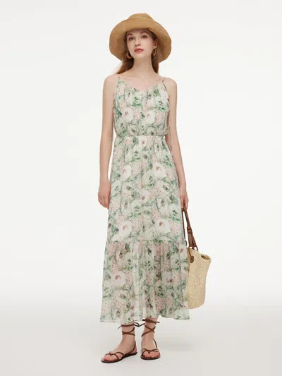 Goelia 10mm Mulberry Silk Floral Print Women Strap Maxi Dress In Multi