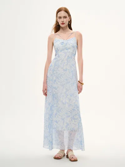 Goelia 10mm Mulberry Silk Floral Print Women Strap Maxi Dress In Neutral