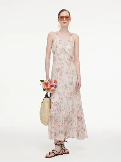 Goelia 10mm Mulberry Silk Floral Print Women Strap Maxi Dress In Pink Rose Garden Print