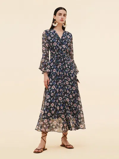 Goelia 10mm Mulberry Silk Floral Print Women V-neck Maxi Dress In Multi