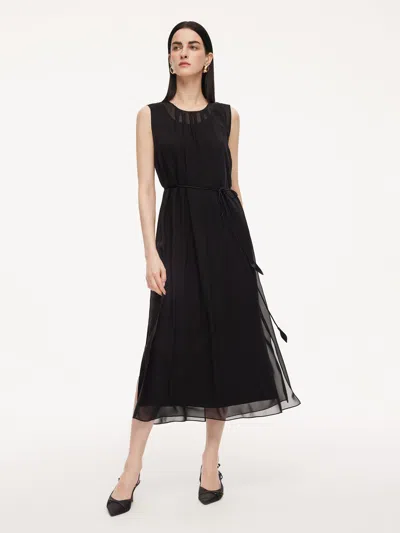Goelia 10mm Mulberry Silk Sleeveless Dress And 100% Acetate Sleeveless Dress Two-piece Set In Black
