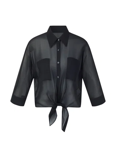 Goelia 10mm Mulberry Silk Tie Front Women Sheer Shirt In Multi