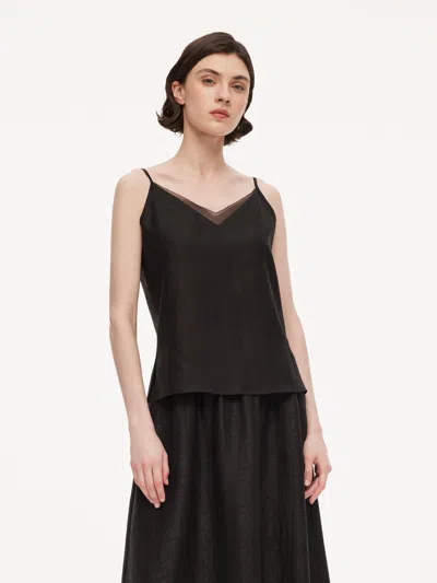 Goelia 12mm Gambiered Canton Gauze Women Camisole In Black