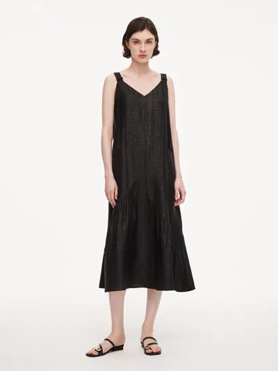 Goelia 12mm Gambiered Canton Gauze Women V-neck Sleeveless Maxi Dress In Black