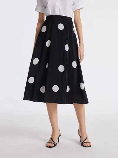 Goelia 16 Momme Mulberry Silk Polka Dots Print A-line Women Half Skirt In Black