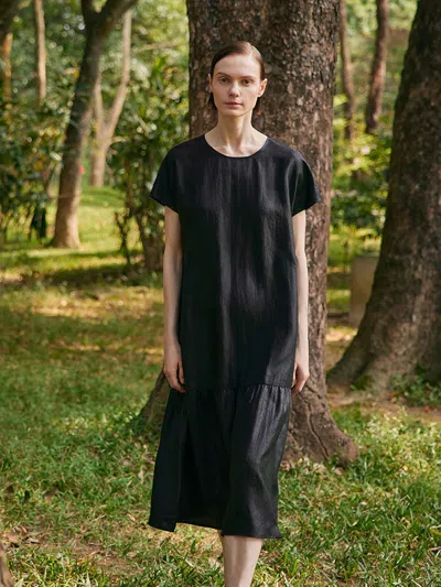 Goelia 16 Momme Xiang Yun Silk Women Midi Dress In Black