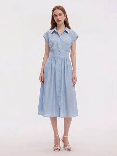 Goelia 16.5mm Mulberry Silk Polka Dots Jacquard Women Maxi Shirt Dress In Blue