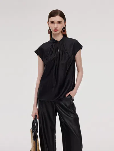 Goelia 16mm Xiang Yun Silk Women Cap Sleeve Top In Black