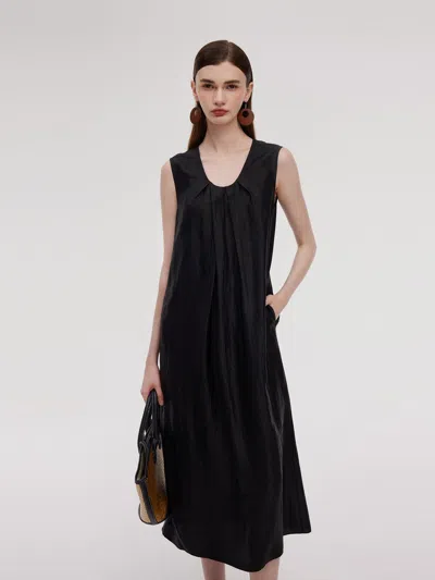 Goelia 16mm Xiang Yun Silk Women Sleeveless Maxi Dress In Black