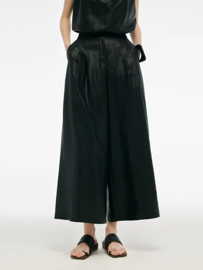 Goelia 16mm Xiang Yun Silk Women Wide Leg Ankle Length Pants In Black
