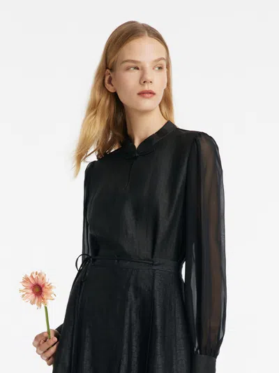 Goelia 18 Momme Pure Xiang Yun Silk New Chinese-style Women Blouse In Black