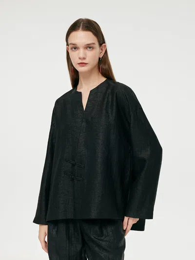 Goelia 18 Momme Xiang Yun Silk Diagonal Placket Women Jacket In Black