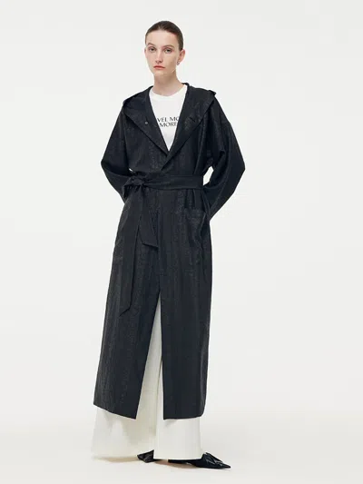 Goelia 18 Momme Xiang Yun Silk Hooded Unisex Trench Coat In Black