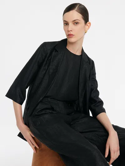 Goelia 18 Momme Xiang Yun Silk One Button Women Blazer In Black