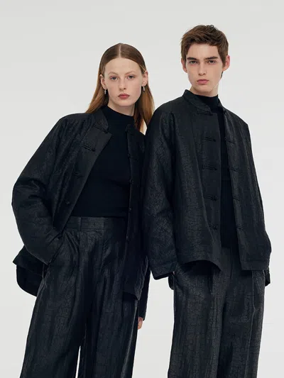 Goelia 18 Momme Xiang Yun Silk Quilted Unisex Jacket In Black