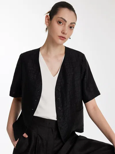 Goelia 18 Momme Xiang Yun Silk Single-breasted Women Jacket In Black