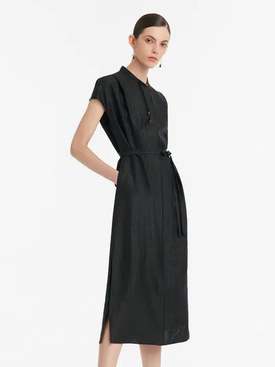 Goelia 18 Momme Xiang Yun Silk Slit Cheongsam Women Qipao Maxi Dress With Belt In Black