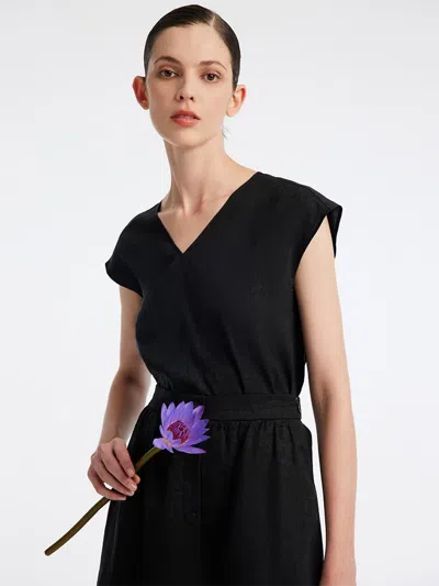 Goelia 18 Momme Xiang Yun Silk V-neck Women Tank Top In Black