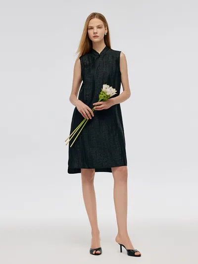 Goelia 18 Momme Xiang Yun Silk Women Qipao Midi Dress In Black