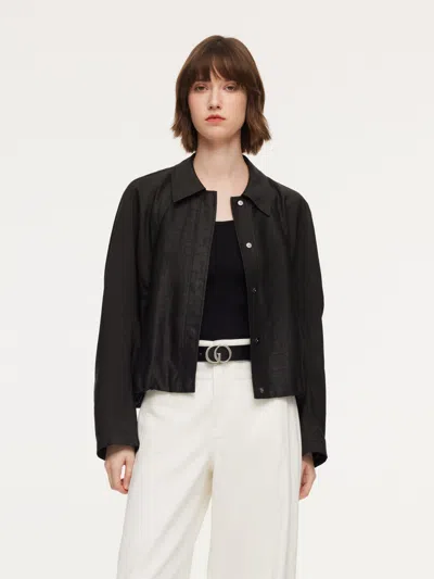 Goelia 18mm Gambiered Canton Gauze Balloon Hem Women Jacket In Black
