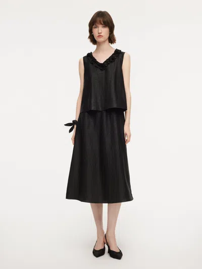 Goelia 18mm Gambiered Canton Gauze Floral V-neck Women Sleeveless Maxi Dress With Scrunchie In Black