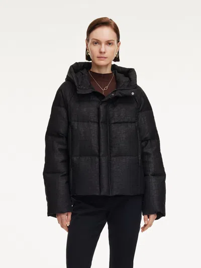 Goelia 18mm Gambiered Canton Gauze Hooded Unisex Goose Down Jacket In Black