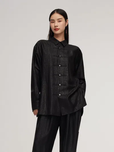 Goelia 18mm Gambiered Canton Gauze Unisex Shirt In Black