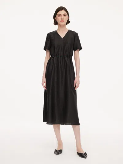Goelia 18mm Gambiered Canton Gauze Women Agate-inspired Belted Maxi Dress In Black