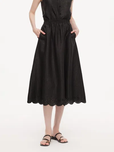 Goelia 18mm Gambiered Canton Gauze Women Embroidered Hem Skirt In Black