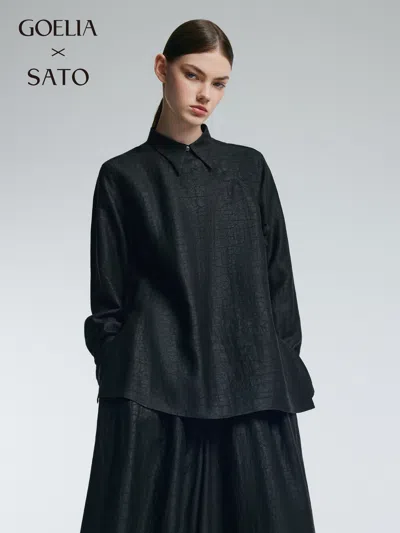 Goelia 18mm Gambiered Canton Gauze Women H-line Blouse In Black
