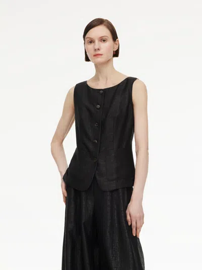 Goelia 18mm Gambiered Canton Gauze Women H-line Vest In Black