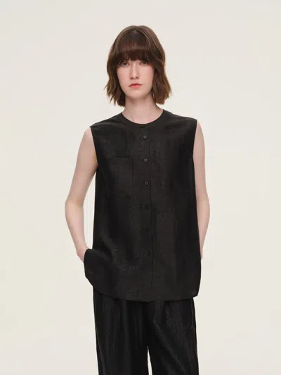 Goelia 18mm Gambiered Canton Gauze Women Sleeveless Shirt In Black