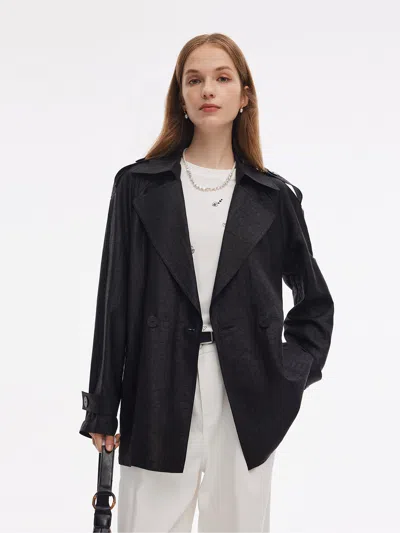 Goelia 18mm Gambiered Canton Gauze Women Trench Coat In Black