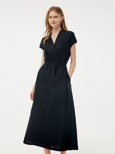 Goelia 18mm Xiang Yun Silk Adjustable Waist Women Midi Dress In Black