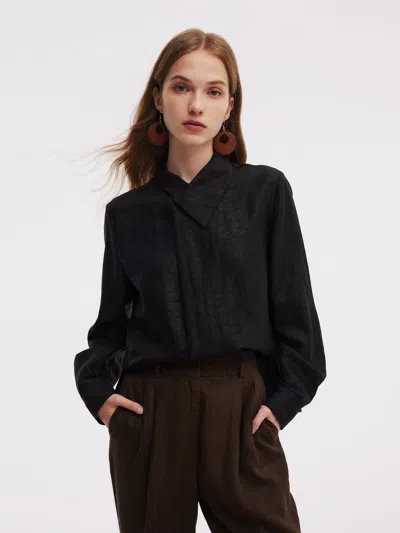 Goelia 18mm Xiang Yun Silk Cross Front Collar Women Blouse In Black