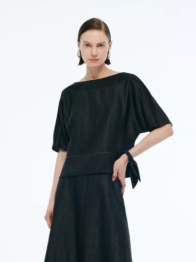Goelia 18mm Xiang Yun Silk Patchwork Women Top In Black