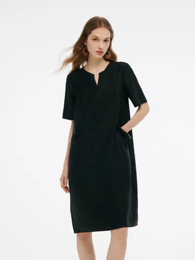 Goelia 18mm Xiang Yun Silk Pockets Women Loose Fit Midi Dress In Black