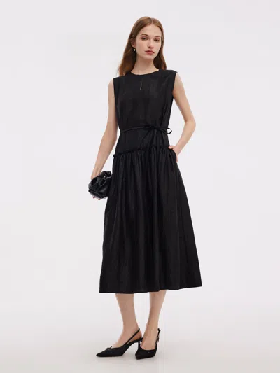 Goelia 18mm Xiang Yun Silk Sleeveless Women Self-tie Belt Maxi Dress In Black