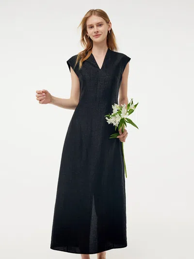 Goelia 18mm Xiang Yun Silk V-neck Cap Sleeve Women Maxi Dress In Black