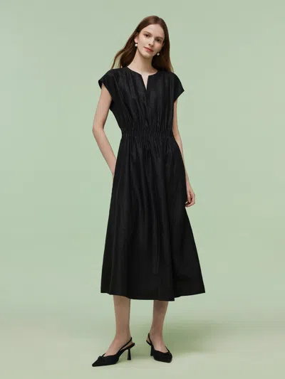 Goelia 18mm Xiang Yun Silk Women Elastic Waist Maxi Dress In Black