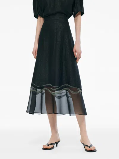 Goelia 18mm Xiang Yun Silk Women Embroidered Skirt In Black