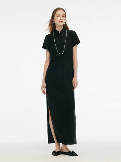 Goelia 18mm Xiang Yun Silk Women Qipao Maxi Dress In Black