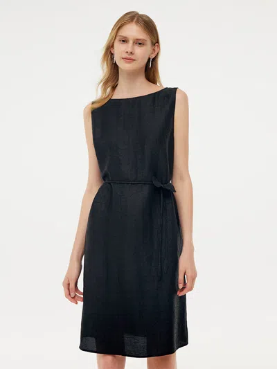 Goelia 18mm Xiang Yun Silk Women Vest Mini Dress With Belt And Hairband In Black