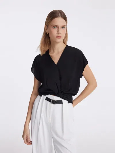 Goelia 19 Momme Mulberry Silk Twist Waist Women Top In Black
