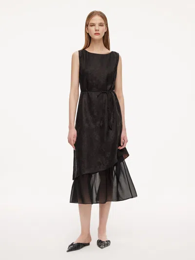 Goelia 19mm Gambiered Canton Gauze Kapok Jacquard Women Sleeveless Maxi Dress In Black