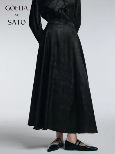 Goelia 19mm Gambiered Canton Gauze Women Jacquard A-line Skirt In Black And Brown Double Side
