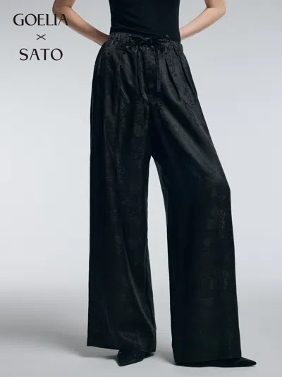 Goelia 19mm Gambiered Canton Gauze Women Jacquard Straight Leg Pants In Black And Brown Double Side