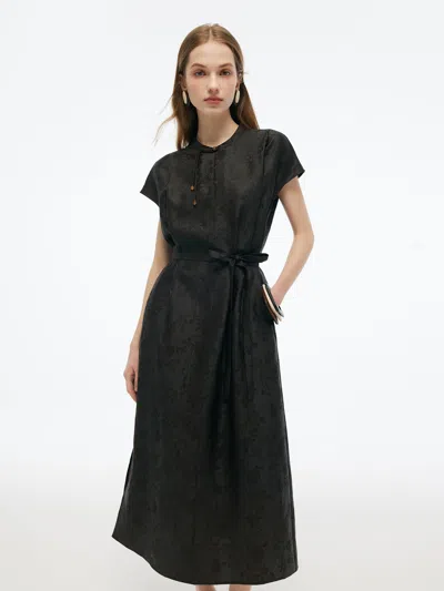 Goelia 19mm Gambiered Canton Gauze Women Qipao Maxi Dress In Black