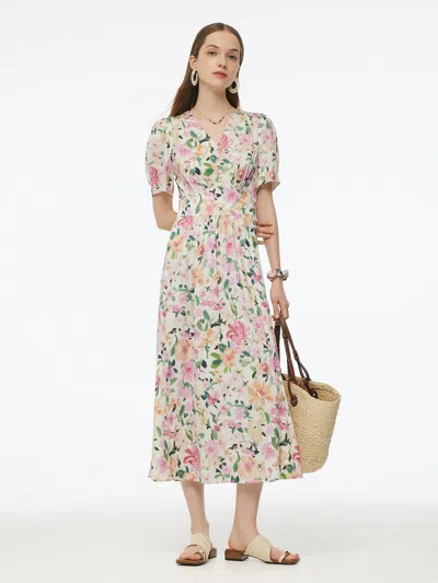 Goelia 19mm Mulberry Silk Floral Print V-neck Women Maxi Dress In Black