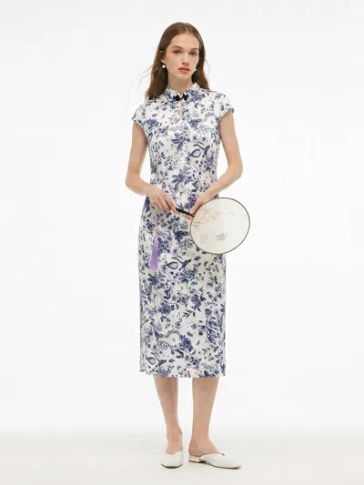 Goelia 19mm Mulberry Silk Floral Print Women Qipao Maxi Dress In Multi